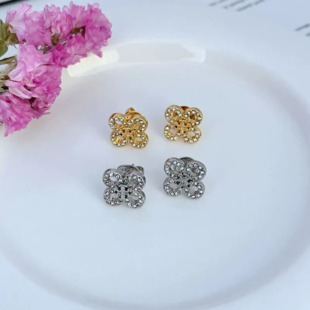 Tory Burch Full Diamond Clover Shape Earrings